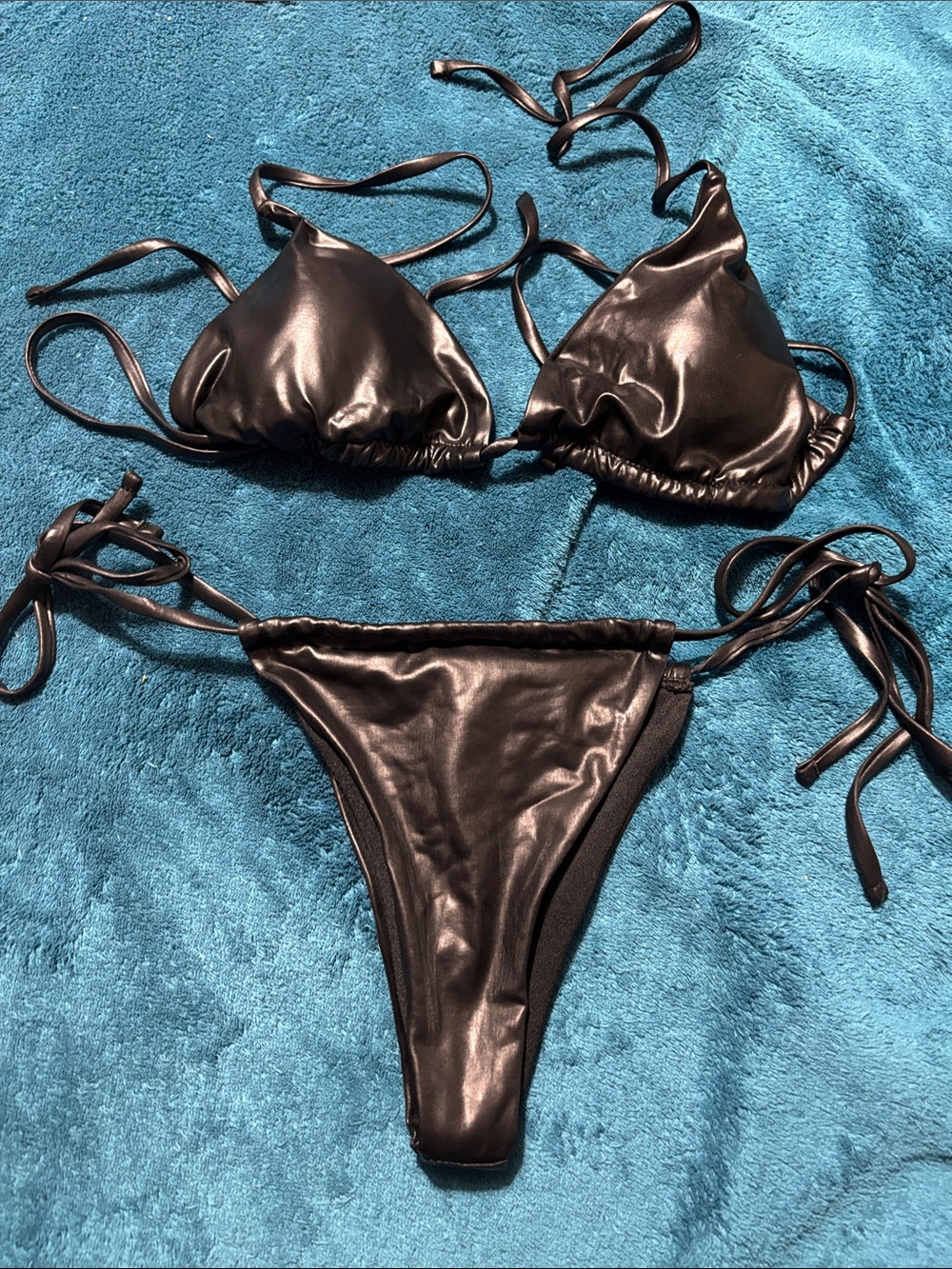 Faux leather 2 piece bikini set